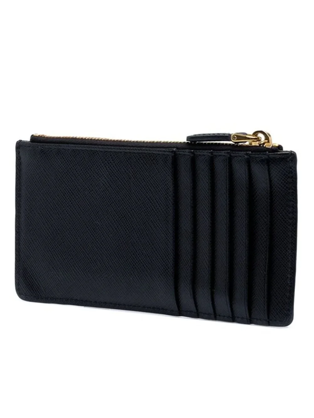 Prada Saffiano Fragment Case Coin Purse Black Leather